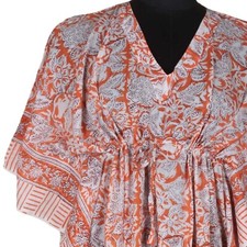 Women Indian Handmade Cotton Kaftan Dress Hand Block Printed Caftan Gown Dress