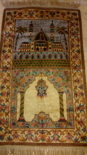 Antik handgefertigter Nadelarbeit Gebet mehrfarbig schöner Teppich Teppich 50 Zoll x 27 Zoll - Bild 1 von 17