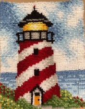 Lighthouse 15" x 20" Finished Latch Hook Ready For Hanging by WonderArt