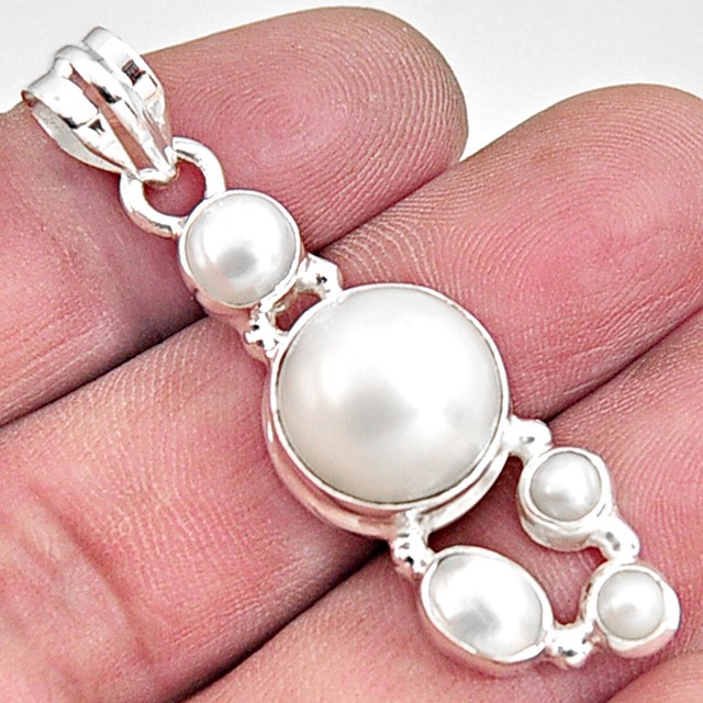 15.23cts Natural White Pearl 925 Sterling Silver Pendant