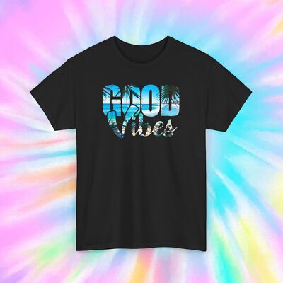 Good Vibes Shirt Beach Tropical Palm Trees Summer Positive Energy Graphic Tee