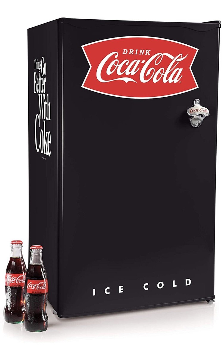 3.2 Cu. Ft. Coca-Cola Refrigerator Black With Freezer Small Fridge
