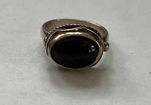 Vintage Sterling Silver 925 Oval Pillow Top Ring Fancy Sz 7.5 Boho