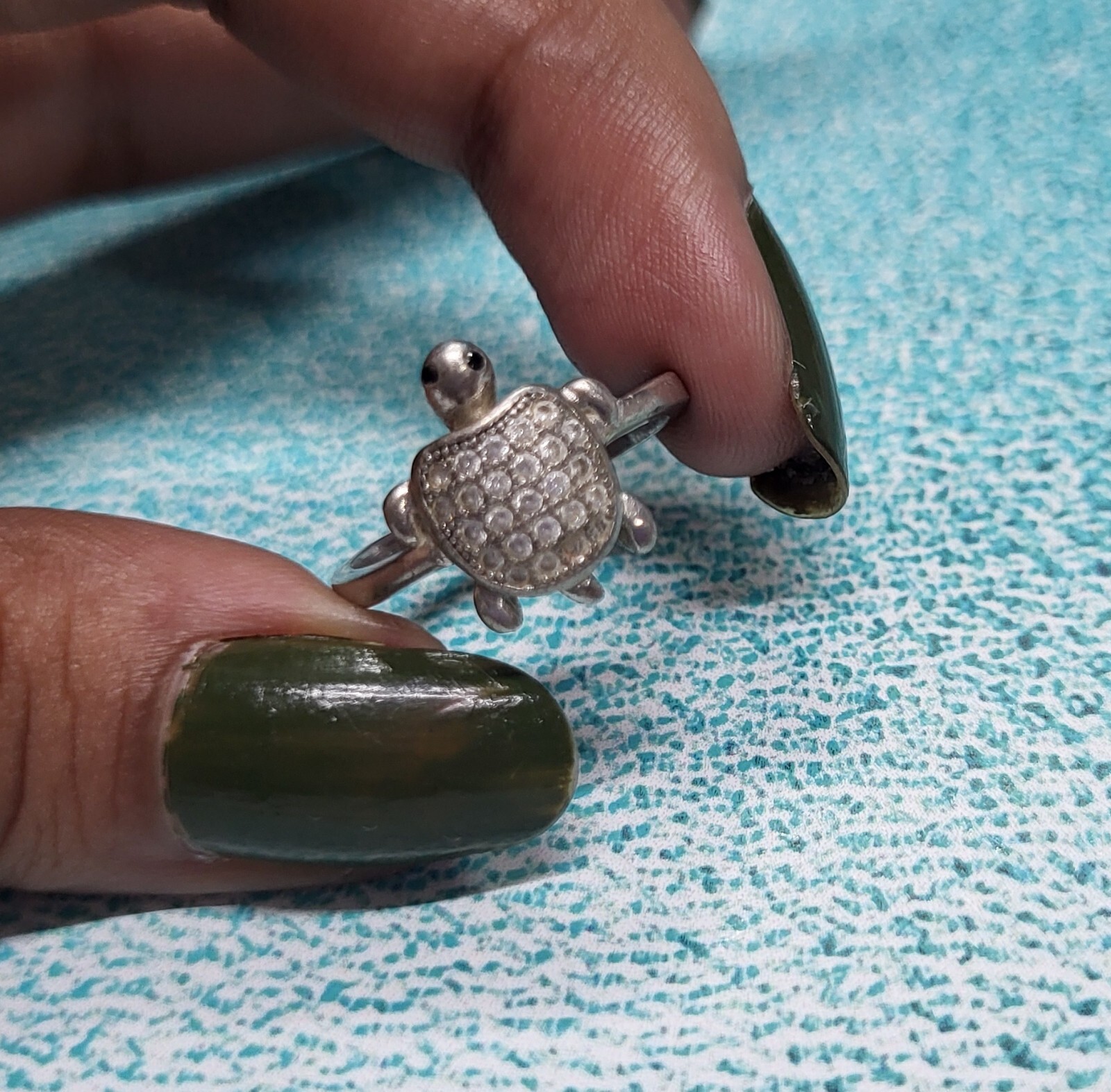 Solid 925 Sterling Silver Vintage Turtle Ring wit… - image 4