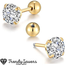 18ct Gold Plated Big Surgical Steel Large Cubic Zirconia Screw Stud Earrings 8MM