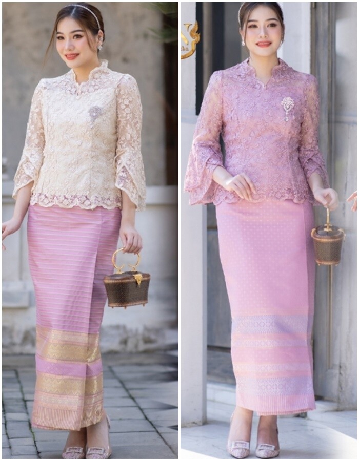 1Set Loofah Lace Blous+ Praewa Kalasin Skirt Thai Costumes Thai Lace outfit  -46" | eBay