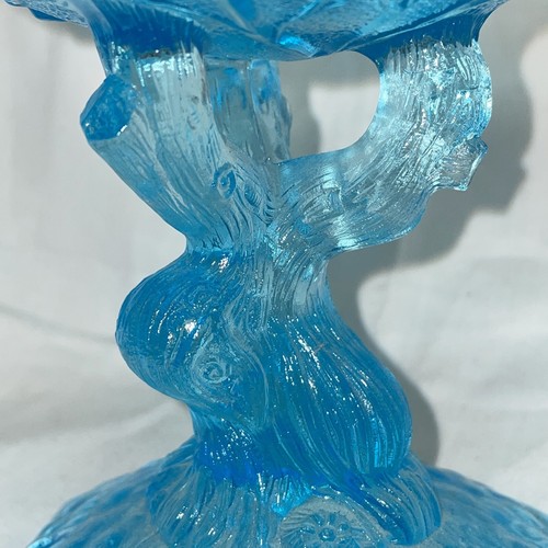 Portieux Vallerysthal Vidrio Azul Turquesa Árbol Tronco Pedestal Compote Plato - Imagen 9 de 12