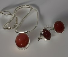 JANICE GIRARDI Handmade SET 925SS Carnelian Pendant Necklace Hook Earrings 13.1g