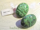 Vintage 1980s Marbelized Green & Black Lucite Oval CLIP Earrings Made in Paris