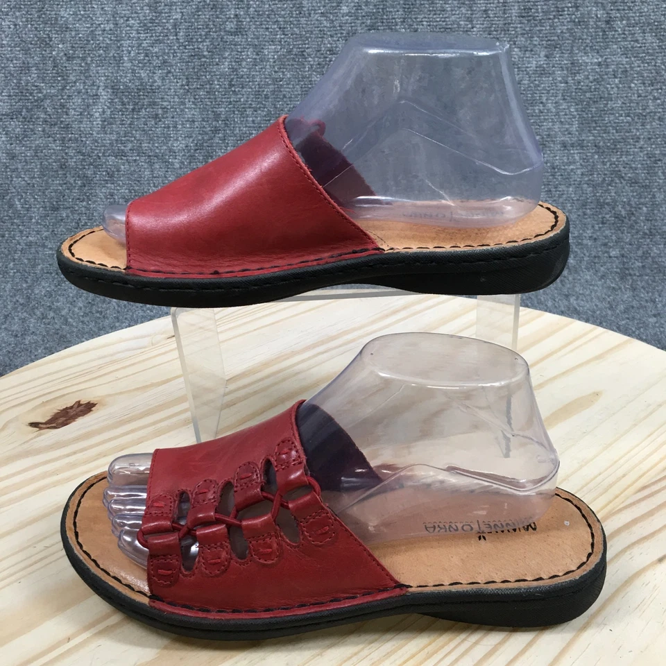 Sandalias Minnetonka para mujer 8 rojas sin cordones de cuero informales punta abierta cómodas Foto 2 de 4