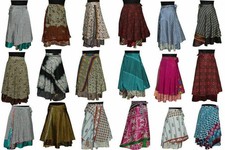 10 pc Indian Silk Sari Wrap Around Skirt Beach Magic Party Wear Reversible