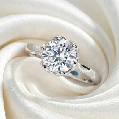 3 CTW Round Cut VVS1 Moissanite Solitaire Proposal Ring 14K White Gold Plated