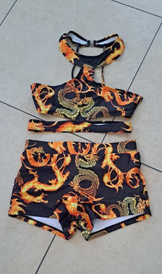 TOP: cooler Bikini Gr. S für Damen schwarz-orange-gelb, Drachen