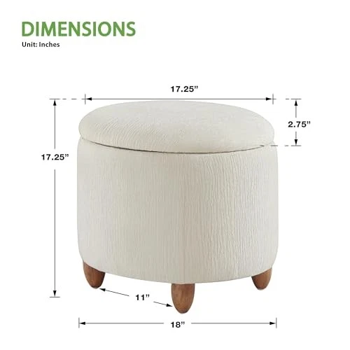 Otomana de almacenamiento redonda contemporánea Lyra con tapa despegable, verde primavera nieve Foto 3 de 4