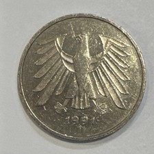 Germany 5 Mark 1991 Copper-Nickel Silver Coin Eagle Design Uncertified