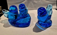 Vintage 2 Leo Ward 1991 Art Glass Double Love Blue Birds
