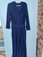 Kim & Co Size 2XL Jumpsuit Brazil Jersey Pleat Neckline Pockets Navy New bxj