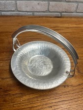 Vintage Mid Century Aluminum Dresser Decorative Tray Basket w/ Flowers Wedding D