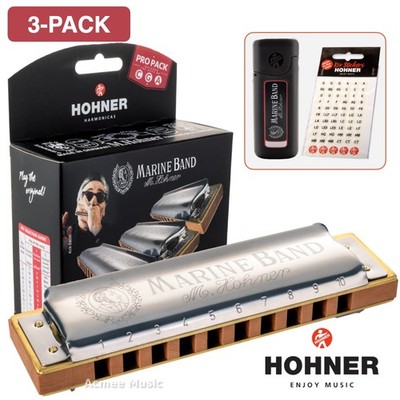 Hohner Marine Band 1896 3-PACK Harmonica - 3 Keys G, C, A, w/ FREE Key Stickers
