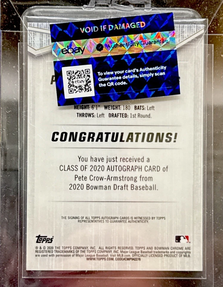 2020 Bowman Draft Pete Crow-Armstrong Class of 2020 Gold Auto /50   - Image 2 of 2