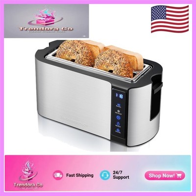 Elegant 4-Slice Toaster with Countdown Timer & Bagel Function in Stainless Steel