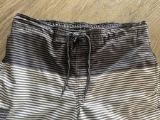 GEORGE MEN'S SWIM LINED TRUNKS STRIPED GRAY, BLACK  WHITE Size M 32-34 PREOWNED