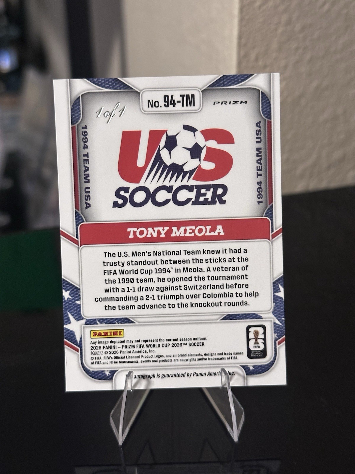 Panini 2026 Prizm FIFA World Cup Tony Meola USA 94-TM  1/1  Auto view 2
