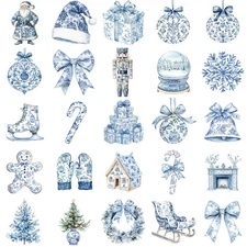 Blue Chinoiserie  Christmas Labels (25) Craft Sticker Card Scrapbook Envelope