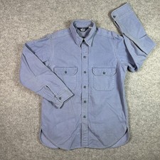 VTG Woolrich Chamois Shirt Large Blue Long Sleeves Button Pockets 369 