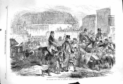 Original alter antiker Druck beschädigt 1860 Exmoor Pony Fair Brampton Devon 19.