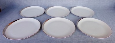 Set Of 6 Pickard China Hand Decorated Platinum Crescent 8-1/8'' Salad Plates