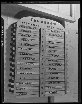 Washington DC Firehouse Station No. 4 Platoon Board 1943 Jan Shift Schedule