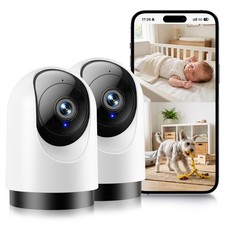 Indoor Security Camera 2pcs, 2K 360  Wi-Fi Baby Monitor  Pet Camera w/Motion...