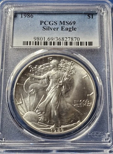 A 1986 American Eagle 1 Oz Silver Dollar PCGS MS69