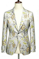 Men's Jacquard Paisley Floral Peak Lapel Blazer Fashion Dinner Party Prom Suit