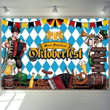 Oktoberfest Banner 72" x 48" Beer Festival Decorations Bavarian Check Bunti...
