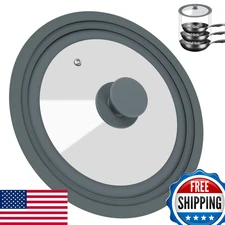 Universal Silicone Tempered Glass Lid for Pots Pans Skillets 8" 9" 9.5" Cookware