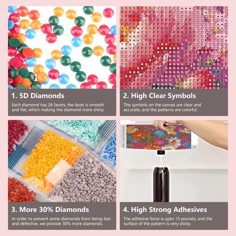 Flower Diamond Painting Kit for Adults, 5D Butterfly Diamond Art for Beginners -