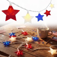 Red White Blue Stars String Lights 8.5ft 10 Lights Independence Day Decoration