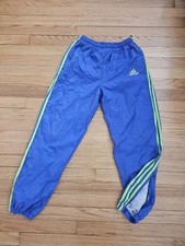 Vintage Adidas Kids Nylon Blue  Green Stripe Track Pants Size Large