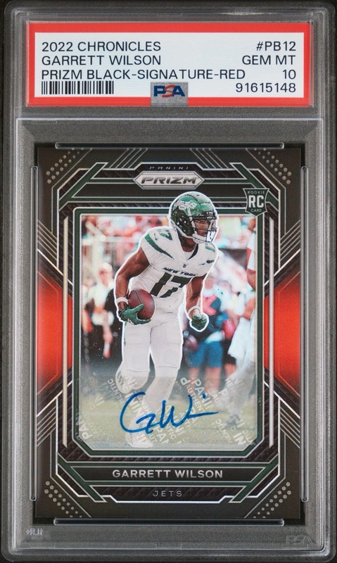 2022 Panini Prizm Black Garrett Wilson RC Red Signatures Auto /99 PSA 10 Jets