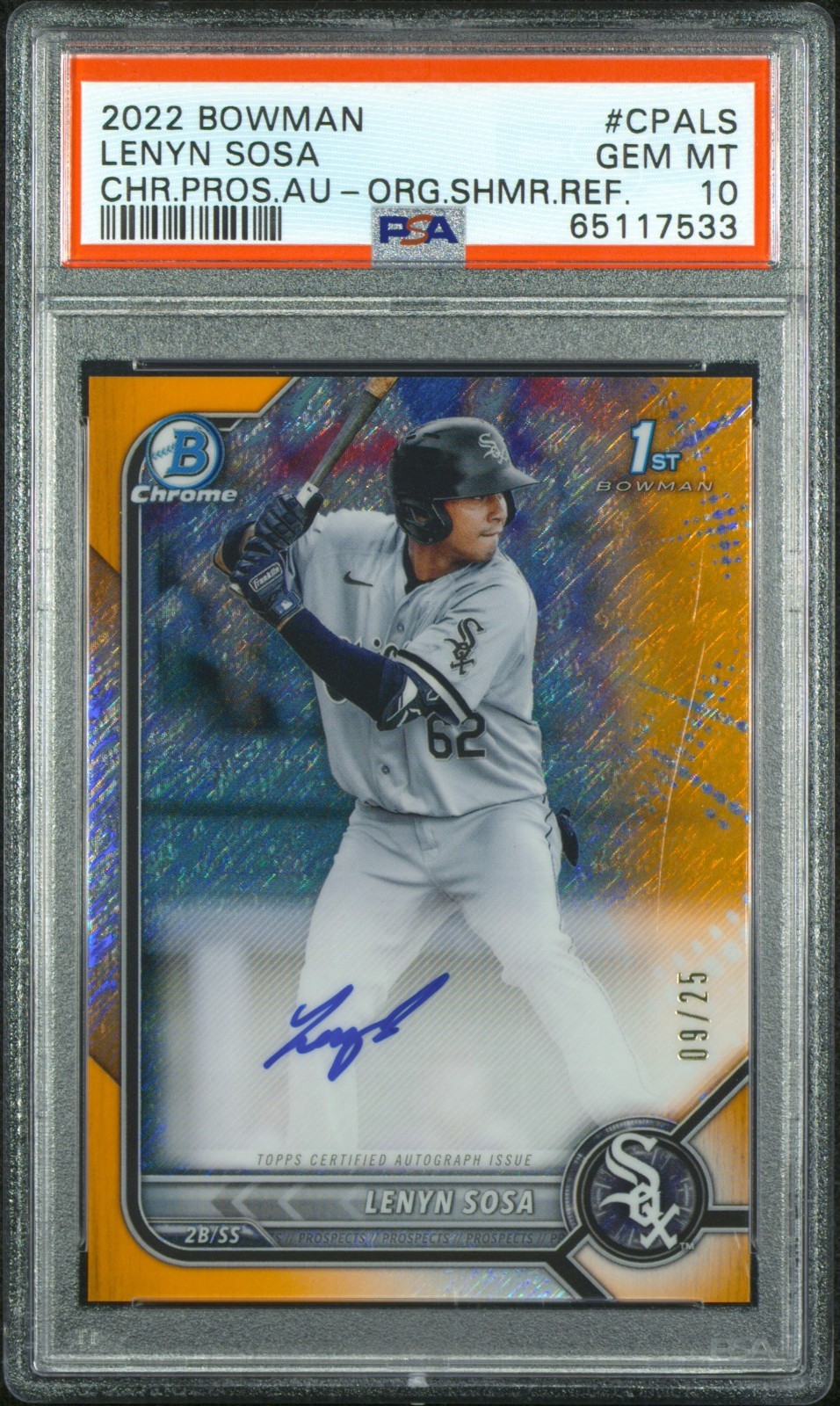 2022 Bowman Chrome Lenyn Sosa Rookie RC 1st Orange Shimmer Ref /25 Auto PSA 10