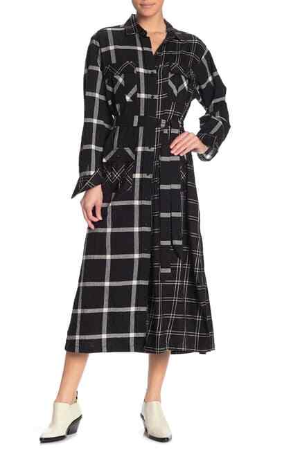 NWT: CURRENT/ELLIOTT ANA Maxi Plaid Shirt dress Black/White Size 1(Small),  $398!