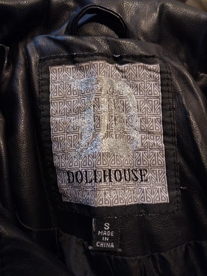 Dollhouse Faux Leather Jacket  Womens Sz Small Coat Black Biker Moto Full Zip - Image 4 of 4