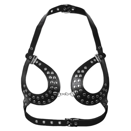 Women Open Cup Cage Bra PU Body Chest Harness Gothic Belt Adjustable Lingerie - Picture 1 of 11
