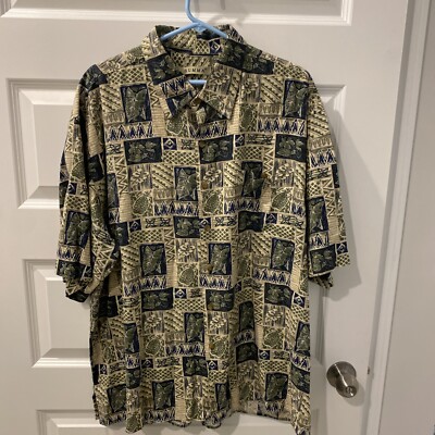 Summa Silk Blend Hawaiian Shirt Island Print Green Blue Size Mens 2X