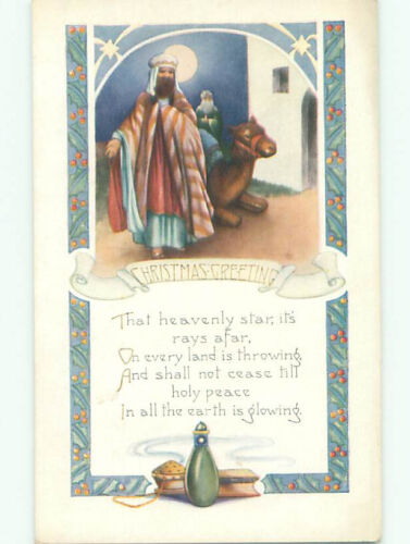 Pre-Linen christmas religious GIFTS FOR JESUS BROUGHT BY NATIVITY WISEMEN J1428 - Picture 1 of 2