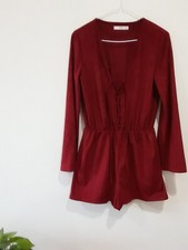 Mango Playsuit Size EUR Small Long Sleeve Tie V Neck Feels like Suede