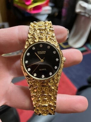 Vintage Precision Diamond Gruen Quartz Ladies Watch Gold Nugget Finish 