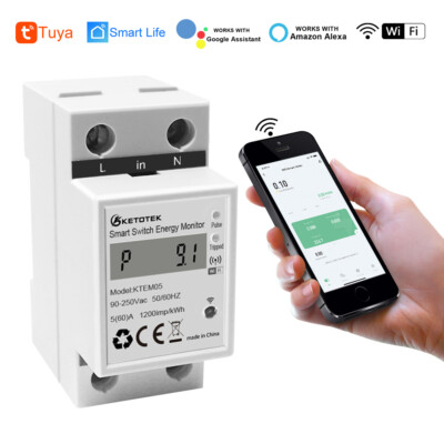3 Phase Tuya Din Rail Smart Energy Meter Timer Monitor KWh Meter Wattmeter 80A          ,Long